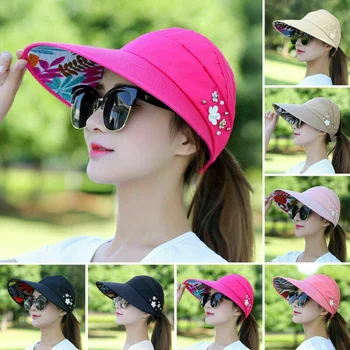 Dvipusis Moterų Saulės Skrybėlę Reguliuojamas Tuščias Top Hat Pakabinti Kaukė Vasaros Skrybėlės Moterims, Sulankstomas Saulės Skrybėlę UV Apsauga