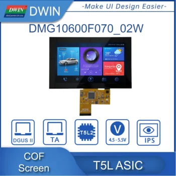 DWIN 7 Colių, 1024*600 Rezoliucija, TTL COF TFT IPS LCD Modulis HMI SUMAŽĖJO 16,7 M Spalvų 50 Pin Touch 