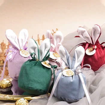 Easter Bunny Rabbit Krepšiai Ausis Aksomo Maišelis Dovanų Dėžutėje Cukraus Dėžutė Vestuvių Saldainių Dėžutė Kūrybos Mielas Puošybą
