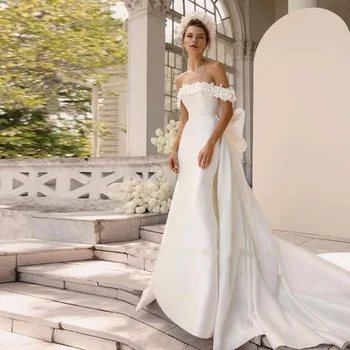 Elegantiškas Undinė Vestuvių Suknelė 2023 nuo Peties 3D Gėlės Didelis Satino Lankas Vestuvinės Suknelės Mariage Vestidos De Novia