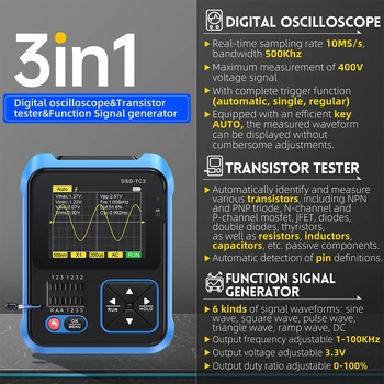 FNIRSI DSO TC3 Skaitmeninis Oscilloscope 3 In 1 Funkciją, Signalų Generatoriai, Tranzistorius Testeris Įtampos Bandymo 500KHz 10MS/s