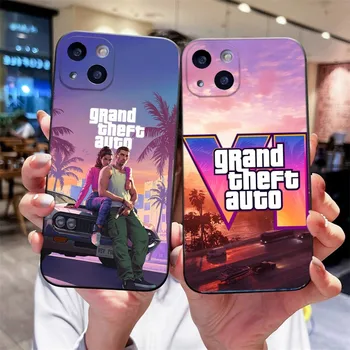 G-GTA 6 G-Grand Theft A-Auto VI Telefono dėklas Skirtas iPhone 14,13,12 Mini 11 Pro XR,X,XS,MAX 6S,7,8, Plius Silikoninis Dangtelis Minkštas juoda