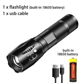 Galingas LED Žibintuvėlis Aliuminio Lydinio Nešiojamas Žibintuvėlis USB Įkrovimo Lauko Kempingas Taktinis Flash Šviesos