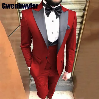 Gwenhwyfar Aukštos Kokybės Klasikinis Elegantiškas Vyras Kostiumas 3 Gabalus Švarkas Nustatomas Custom Vyras Kostiumas Vieną Krūtinėmis Vestuvių Prom Kostiumas Vyrams