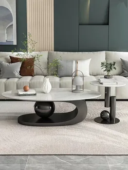 Gyvenamojo kambario baldai šviesos ekstravagantiškas roko plokštė kavos staliukas italijos minimalistinio ovalo formos mažų arbatos stalo derinys