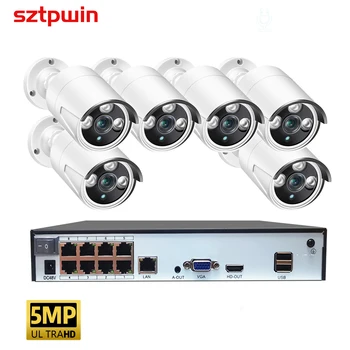 H. 265+ 6CH 5MPPOE Apsaugos Sistemos Komplektas, Garso Rj45 IP Kamera, Veido Aptikimo IR Lauko Vandeniui CCTV Vaizdo Stebėjimo Xmeye