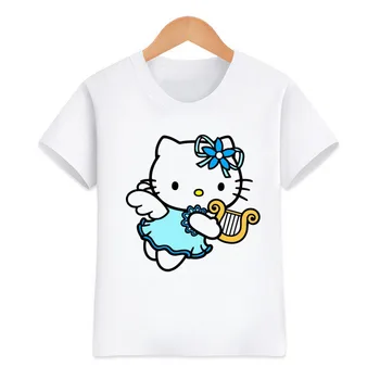 Hello Kitty vaikiški Drabužiai Vasarą Naujų Mergaičių Atsitiktinis Trumpas rankovėmis Viršūnes Mielas Animacinių filmų Kūdikio Marškinėliai Patogūs Sportiniai marškinėliai