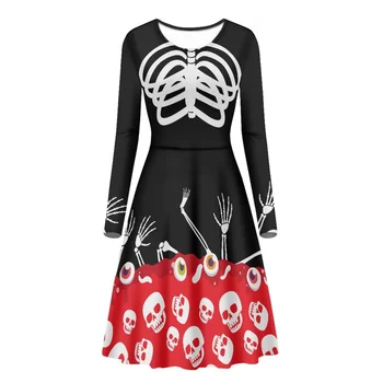 HYCOOL 2023 Naujas Halloween Party Dress 3D Skeletas Spausdinti Moteris Ilgai Sleevele Gotikos Harajuku Suknelė Seksualus Gatvės Ponios Drabužiai