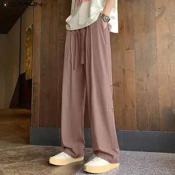 INCERUN 2023 korėjos Stiliaus Gražus Vyrai Tiesios Kelnės Plonas Laisvas Atsitiktinis Streetwear Vyrų Pantalons vientisos Spalvos Ilgą Ziajać S-5XL