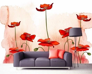 Individualizuotos fono paveikslėlį 3d freskos raudona vertus, tapybos, akvarelės gėlės fone sienos kambarį miegamojo tapetai обои papel de parede