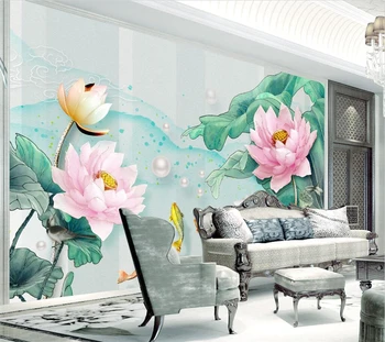 Individualizuotos fono paveikslėlį 3D trimatis reljefo lotus freskos šviežių akvarelė lotus lapų kambarį, miegamąjį, TV foną, sienos обои