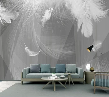 Individualizuotos fono paveikslėlį šiuolaikinės juoda ir balta, pilka freskos paprasta 3D geometrinis balta plunksna gyvenimo kambario, miegamasis fono sienos обои