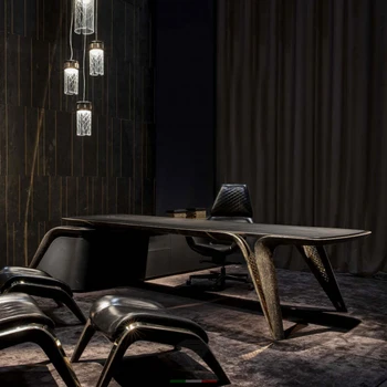 Italijos šviesos prabangus stalas, postmodernaus biuro stalas, namų grand boss stalas, italijos medžio masyvo didelės klasės stalo
