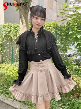 Japonijos Lolita Trumpas Sijonas Rojita Mano Serijos Masinės Gamybos Dvigubas Ratas Diržo Rolls Nėrinių Aukšto Juosmens - Line Sijonai Moterims