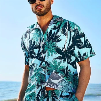 Jemeigar vyriški trumpomis Rankovėmis Havajų Marškinėliai Atogrąžų Spausdinti Atsitiktinis Mygtuką 
