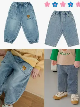 Jenny&Dave Vaikų ir berniukų kelnės rudens 2023, naujas Nordic versiją madinga atsitiktinis vaikų drabužiai, siuvinėti džinsai pa
