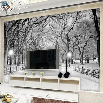 Juoda Ir Balta Sniego Kraštovaizdžio Foto Tapetai, Freskos 3D Stereo Kambarį Miegamojo Sienos Fone Namų Dekoro Papel De Parede 3D