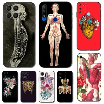 Juoda Tpu Case For Huawei Honor X9 X8 50 Lite Pro 10 lite Nova Y70 Y90 PLIUS 5t 8 9 4G 5G 8i žmogaus anatomija dizainas