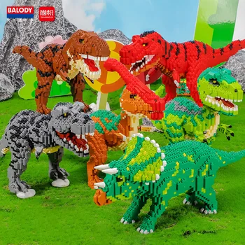 Juros periodo Dinozaurų Micro Kūrimo Bloką Triceratopsas Torvosaurus Tyrannosaurus Rex 3D Modelis Mini Plytų Duomenys Žaislų kalėdoms