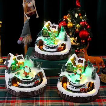 Kalėdų Dovana su Mažais Traukinio Važiavimo Aplink Namą Spalvinga Žiburiai Muzikos Sukasi Traukinio Dervos Ornamentu Švenčių ir Poilsio
