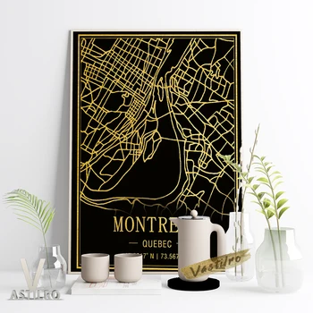 Kanadoje, Kvebeko-Monrealio Pasaulio City Kelionės Žemėlapis Piešinys Plakatas Tamsus Fonas Kūrybinės Spausdinti Paveikslai Tapyba Minimalistinis Dekoras