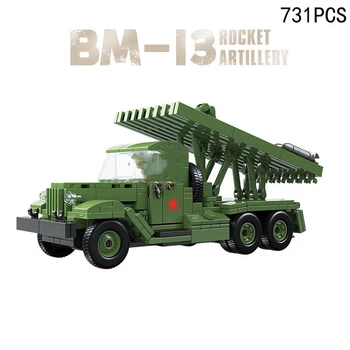 Karinės Vehicel Pasaulinio Karo Sovietų Sąjungos Katyusha BM-13 Raketų Artilerijos Modelio Kūrimo Bloką Ww2 Plytų Surinkti Žaislų Kolekcija