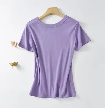 Kieto Pagrindinių Trumpas Rankovės Moterų Atsitiktinis Marškinėlius spalva