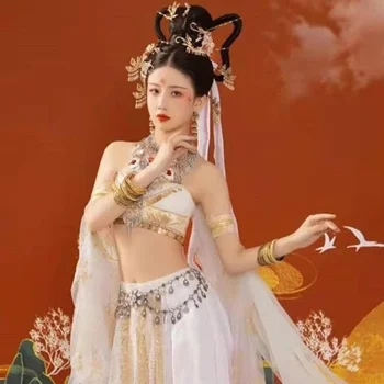 Kinijos tradicinės Han elementas Dunhuang Feitian Hanfu šokių kostiumas Vakarų stiliaus moterų suknelė sklandžiai šilko Bai Niyu kostiumas mergaitei