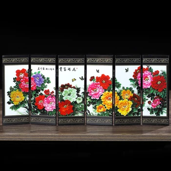 Kinijos woodcarving ekranas, lako bijūnas gėlių kaligrafijos ir tapybos, dekoratyvinių amatai