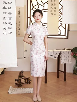 Kinų Stiliaus Klasikinis Gėlių Spausdinti Qipao Moterų Tradiciniai Duobute Cheongsam Rytų Šalis Slim Suknelė