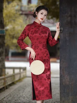 Kinų Tradicinio Stiliaus Suknelė Ištekėjusi Moteris Vestuvių Derliaus Cheongsams Raudona Elegantiškas Tamsiai Groove Šiuolaikinės Qipao Nuotakos Suknelės