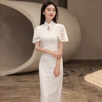 Klasikinis Elegantiškas Kinijos Tradicinės Cheongsam Suknelė Seksualus Bordo Nėriniai Moterų Qipao Derliaus Slim Vakare Šalis Suknelė Vestidos