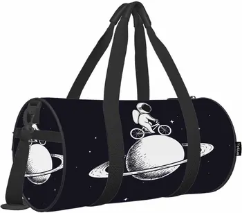 Kosmoso Astronautas Sporto Krepšyje Vietos Mielas Animacinių filmų Vyras, važinėjimas Dviračiu Saturno Planetos Duffle Bag Sportinis Krepšys Moterims Žmogus Weekender Krepšys
