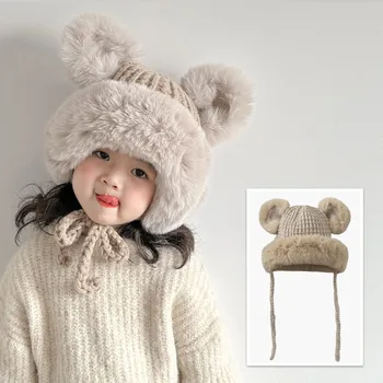Kūdikių Skrybėlę Žiemos 2023 Berniukų ir Mergaičių INS Pliušinis Megzti Pliušinis Lei Feng Skrybėlę, Ausų Apsaugos Skrybėlę