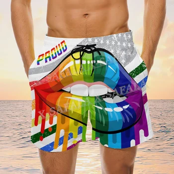 Lesbiečių Vaivorykštė Lūpų Didžiuotis Maudymosi Šortai Homosex Vasarą Pajūrio Gėjų Paplūdimio Šortai vyriški Maudymosi Šortai Pusė Kelnės Bridžai-1