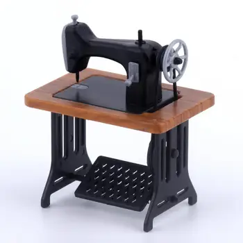 Lėlių Crafting Prekių Miniatiūrinės Medinės Siuvimo Mašina Rinkinys su Sriegiu Žirklės Reikmenys Lėlių Dekoro Mergaitėms