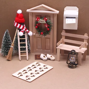 Lėlių Elf Durų Kalėdų Dekoro Skrybėlę, Šaliką Vainikas Mini Medžio Aliejaus Lempa Pašto Dėžutę Stendo Pasakų Toyhouse Miniatiūrinės Scenos Modelis