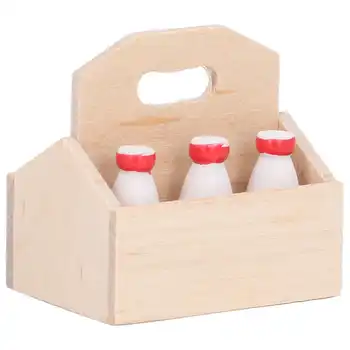 Lėlių Pieno Modelis Mini Nešiojamieji Pieno Dėžutės Modelis Kompozitinių Medienos Lėlių namelio Dekoracijos