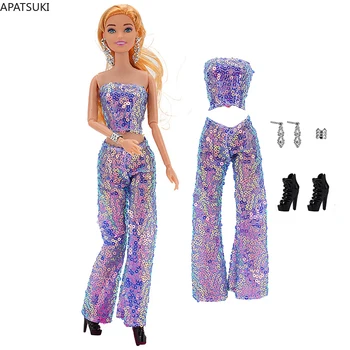 Mados Drabužių Rinkinys Barbie Lėlės Komplektus China Viršuje Kelnės Juodi Batai Bangle Auskarai, Skirta 1/6 BJD Lėlės Reikmenys, Žaislai