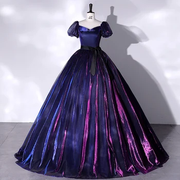 Mados Prabangių Quinceanera Suknelės Šviečia Vestido De Baile Su Sluoksniuotos Rankovėmis Elegantiškas, Grindų ilgio, Uždusęs Suknelės Už Promenadzie