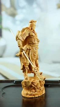 Medžio drožyba Gong Guan Wu Dievo turtų, kaip boxwood drožyba amatų namų Guan Er Jūs paveikslas vienetų žaisti skulptūra