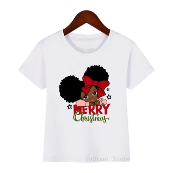 Mielas Linksmų Kalėdų mažai afrikos amerikiečių black girl spausdinti kūdikių vaikai marškinėlius žiemos pagrindinio marškinėlius vaikų, jaunimo vasaros viršų