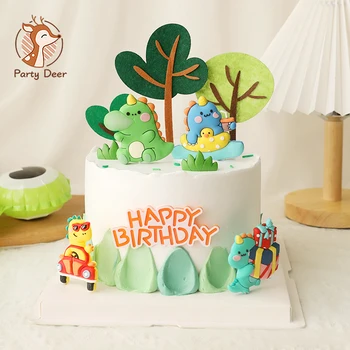 Minkštas Klijai Animacinių Filmų Dinozaurų Tortas Toppers Happy Jungle Safari Gimtadienio Tortas Dekoro Juros Periodo Pasaulio Tema Šaliai Tortas Dekoro Vaikai Berniukai