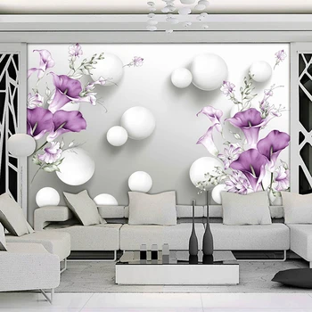 Modernus 3D Stereo Paramos Violetinė Calla Lily Flower Sienų Tapetai Kambarį Miegamojo Romantiškas Namų Dekoro, Sienų Tapyba, Freska