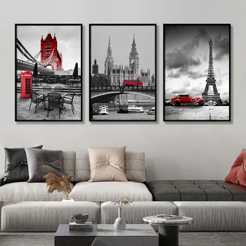 Modernus Miestas Tower Bridge, Raudona Autobusų Juoda Balta Nuotrauka Plakatai, Drobė, Tapyba Spausdinti Sienos Meno Gyvenimo Kambario, Miegamasis Namų Dekoro