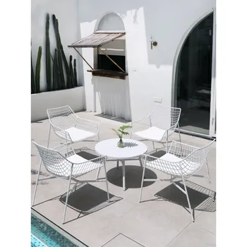 Modernus minimalistinis lauko kėdė derinys terasa viešbučio lauko kūrybos balkonas, lauko laisvalaikio geležies menas stalas ir kėdė