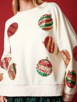 Moterų China Kalėdų Megztiniai Juokinga Grafinis Atspausdintas Crewneck Ilgomis Rankovėmis Blizgančių Blizgučiai Megztinis Megztinis Viršūnės