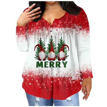 Moterų Crewneck T-shirt Aukštos Kokybės Atsitiktinis Mados Viršų Prarasti Gatvės ilgomis Rankovėmis Drabužių Rudens-Žiemos Kalėdų Print T-shirt