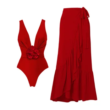 Moterų Derliaus Spausdinimo Gilia V Bikini Komplektas, Brazilijos Paplūdimio Maudymosi Kostiumą, Seksuali Suknelė, 3D Gėlių maudymosi Kostiumėliai, maudymosi kostiumėlį, Sijonas, 1 Vnt