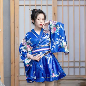 Moterų Japonų Kimono Cosplay Etape Kostiumas Gėlių Spausdinti Yukata Kawaii Haori Skraiste Fotografijos Drabužiai